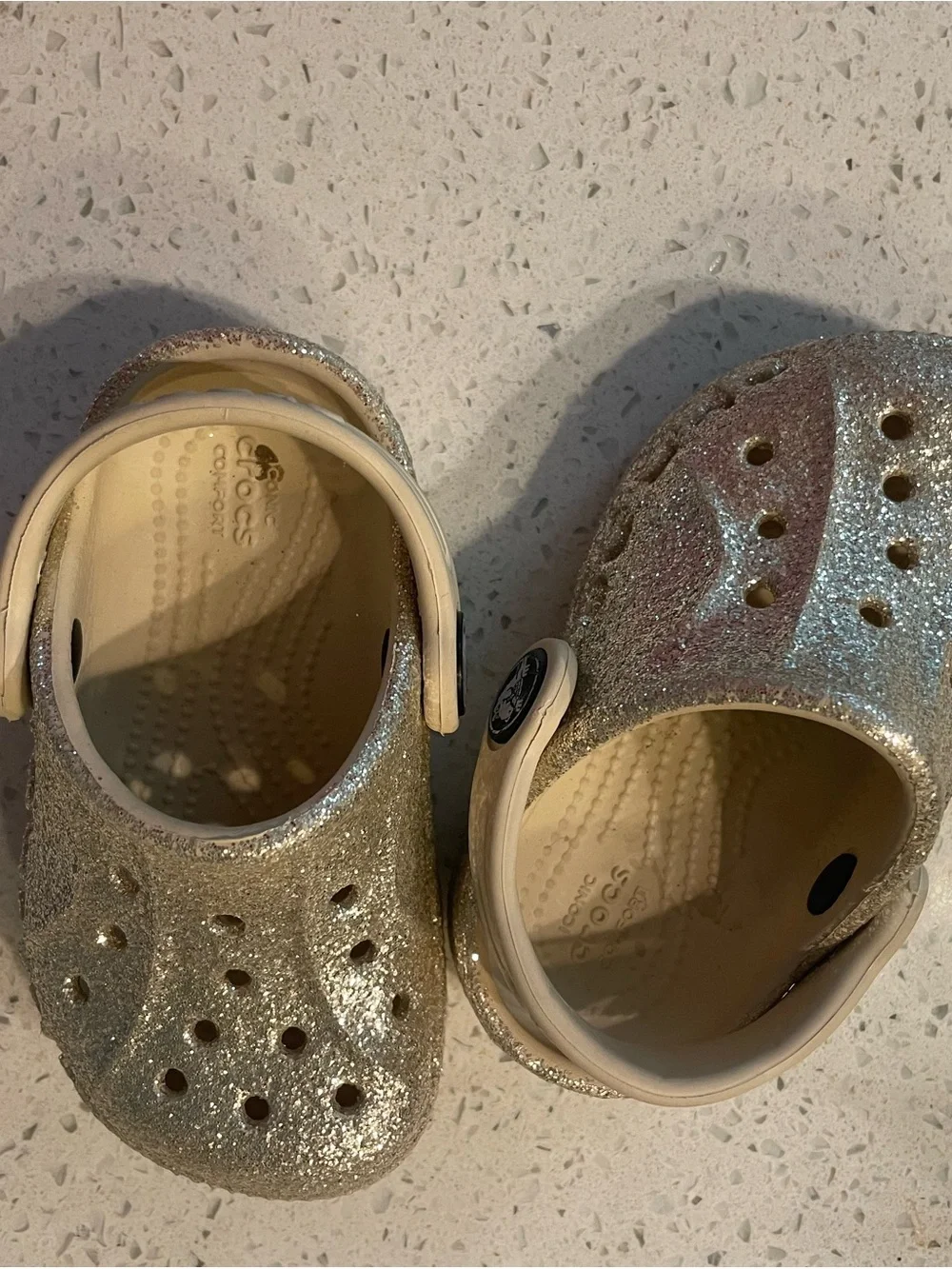 CROCS Kids Glitter Clog in Sparkling Gold and Cream